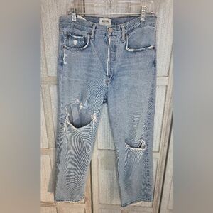 Agolde Womens 90s Crop Distressed Ripped Organic Cotton Straight Fit Jeans Sz 27